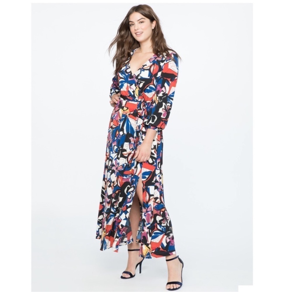 Eloquii Kimono Maxi Faux Wrap Dress Hawaiian Floral Long Sleeve Plus Size 18